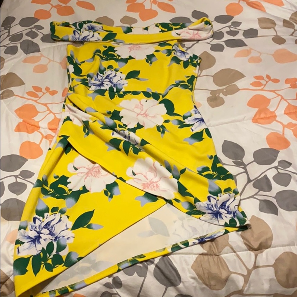 Flowered yellow dress.